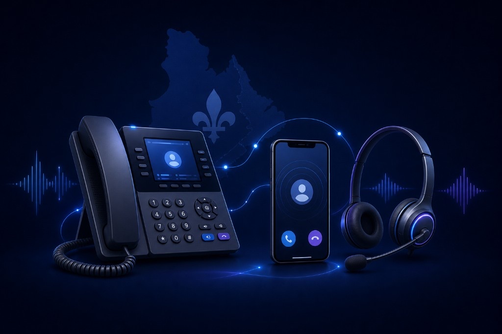 Téléphone IP, application mobile et casque d'écoute pour la téléphonie VoIP d'affaires au Québec